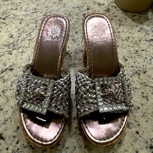 Yellow Box braided buckled wedges